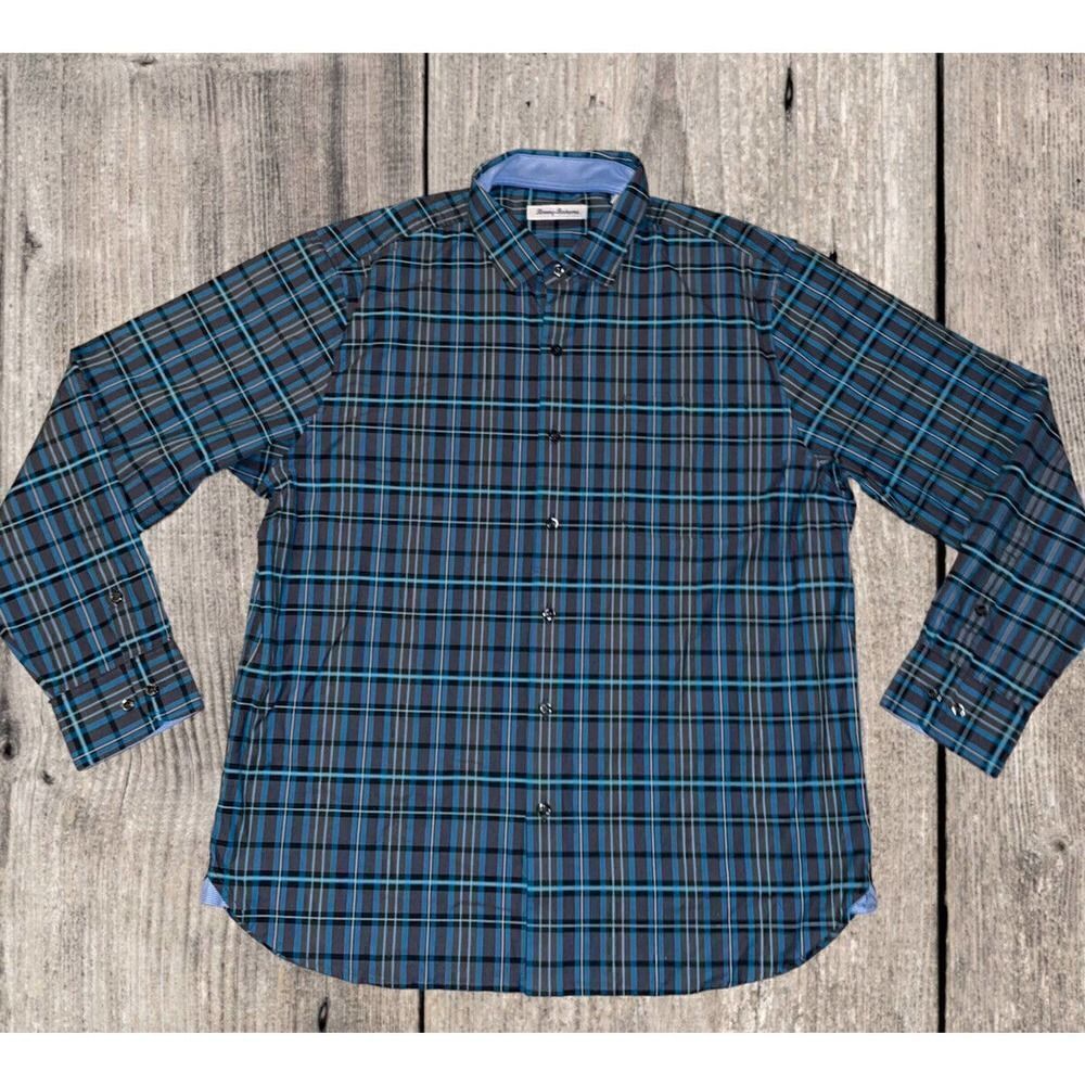 Tommy Bahama Men’s Long Sleeve Button Down Shirt Size L Teal Plaid Silk Blend